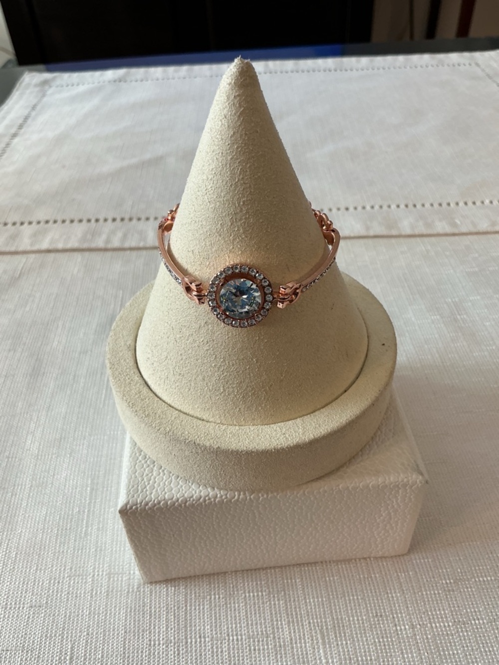 Rhinestone Rose Gold Tone Bangle Style Bracelet